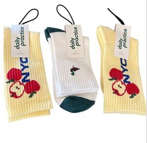 Anthropologie Daily Practice City Icon Crew Socks Bundle Yellow/White Nwt One Si